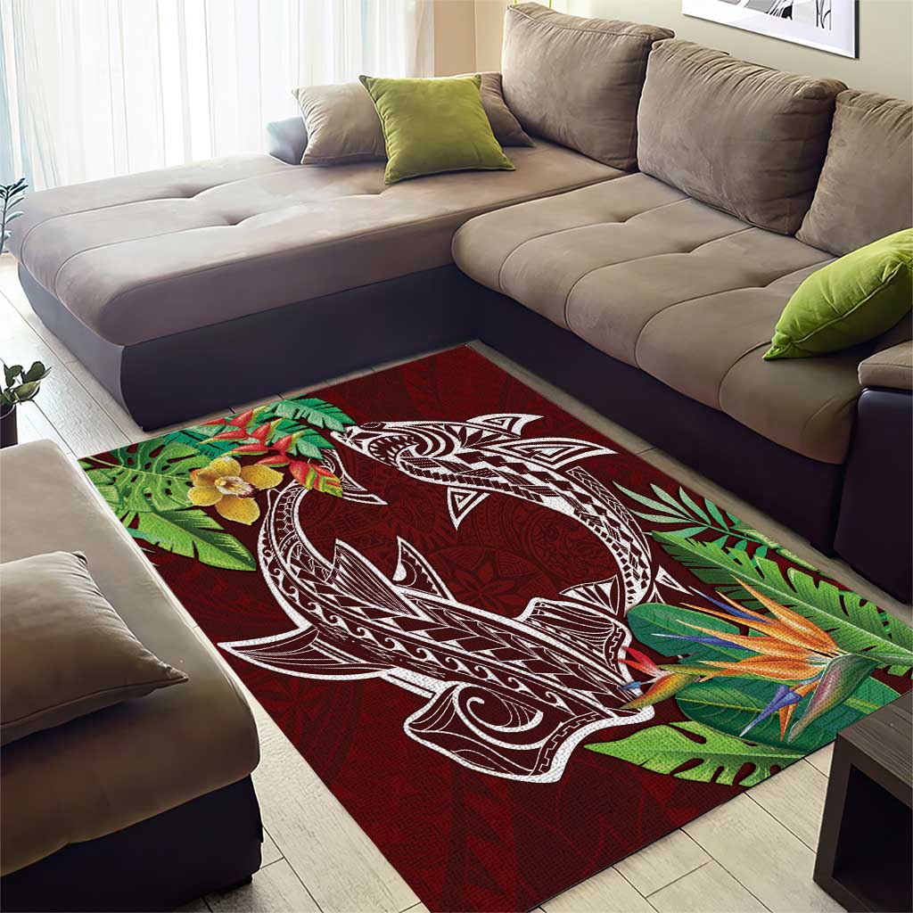 Polynesia Area Rug Sharks Duo Tropical Oxblood LT7 - Polynesian Pride