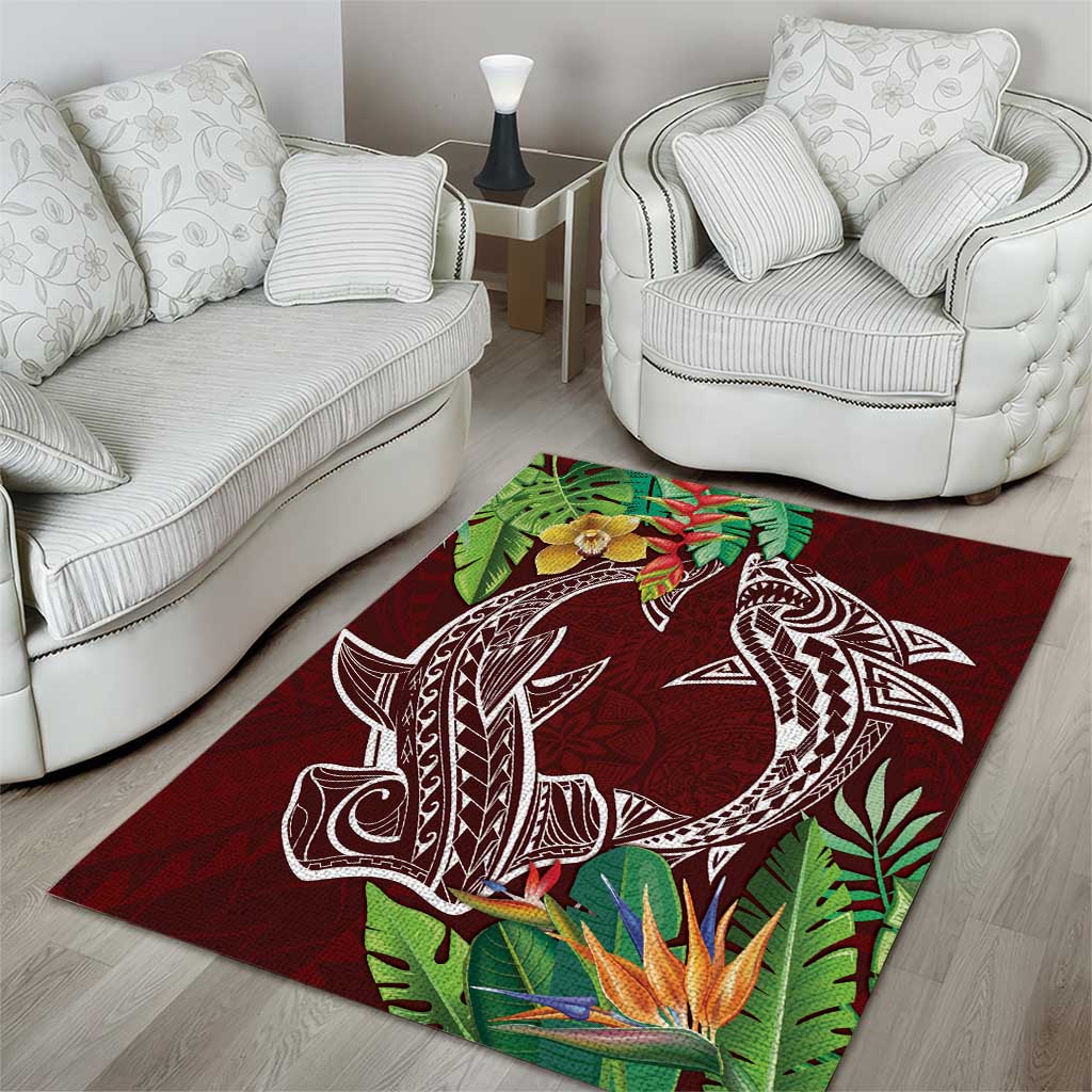 Polynesia Area Rug Sharks Duo Tropical Oxblood LT7 - Polynesian Pride