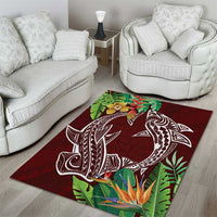 Polynesia Area Rug Sharks Duo Tropical Oxblood LT7 - Polynesian Pride