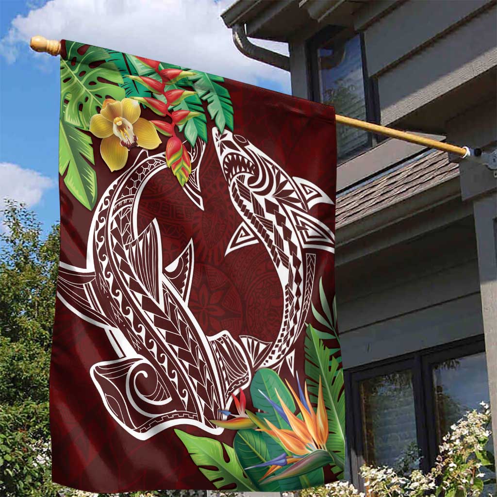 Polynesia Garden Flag Sharks Duo Tropical Oxblood LT7 - Polynesian Pride