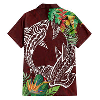 Polynesia Hawaiian Shirt Sharks Duo Tropical Oxblood LT7 - Polynesian Pride