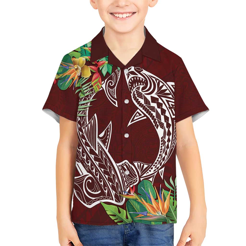 Polynesia Hawaiian Shirt Sharks Duo Tropical Oxblood LT7 - Polynesian Pride