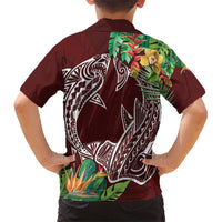 Polynesia Hawaiian Shirt Sharks Duo Tropical Oxblood LT7 - Polynesian Pride