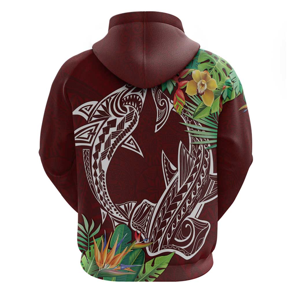 Polynesia Hoodie Sharks Duo Tropical Oxblood LT7 - Polynesian Pride