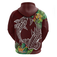 Polynesia Hoodie Sharks Duo Tropical Oxblood LT7 - Polynesian Pride