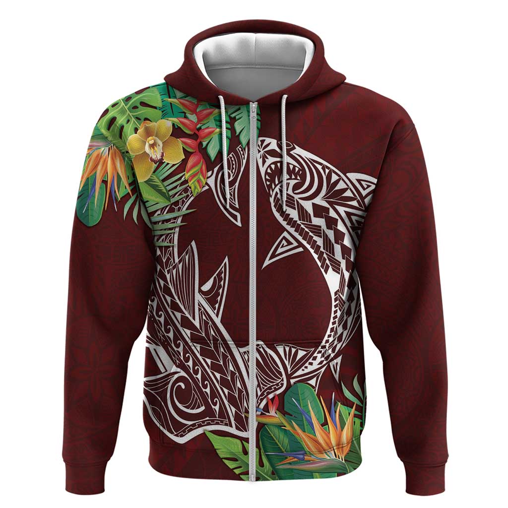 Polynesia Hoodie Sharks Duo Tropical Oxblood LT7 Zip Hoodie Oxblood - Polynesian Pride