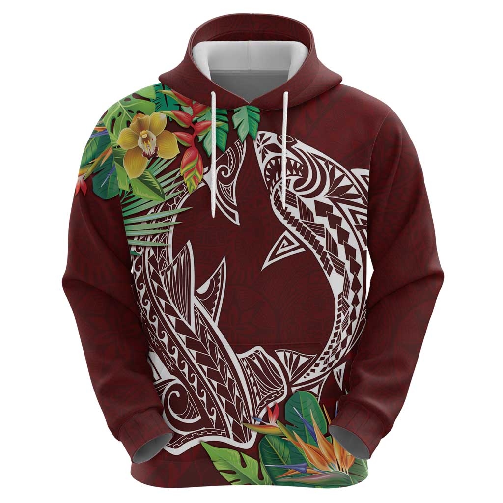 Polynesia Hoodie Sharks Duo Tropical Oxblood LT7 - Polynesian Pride