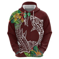 Polynesia Hoodie Sharks Duo Tropical Oxblood LT7 - Polynesian Pride