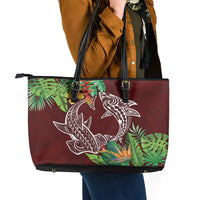 Polynesia Leather Tote Bag Sharks Duo Tropical Oxblood LT7 - Polynesian Pride