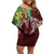 Polynesia Off Shoulder Short Dress Sharks Duo Tropical Oxblood