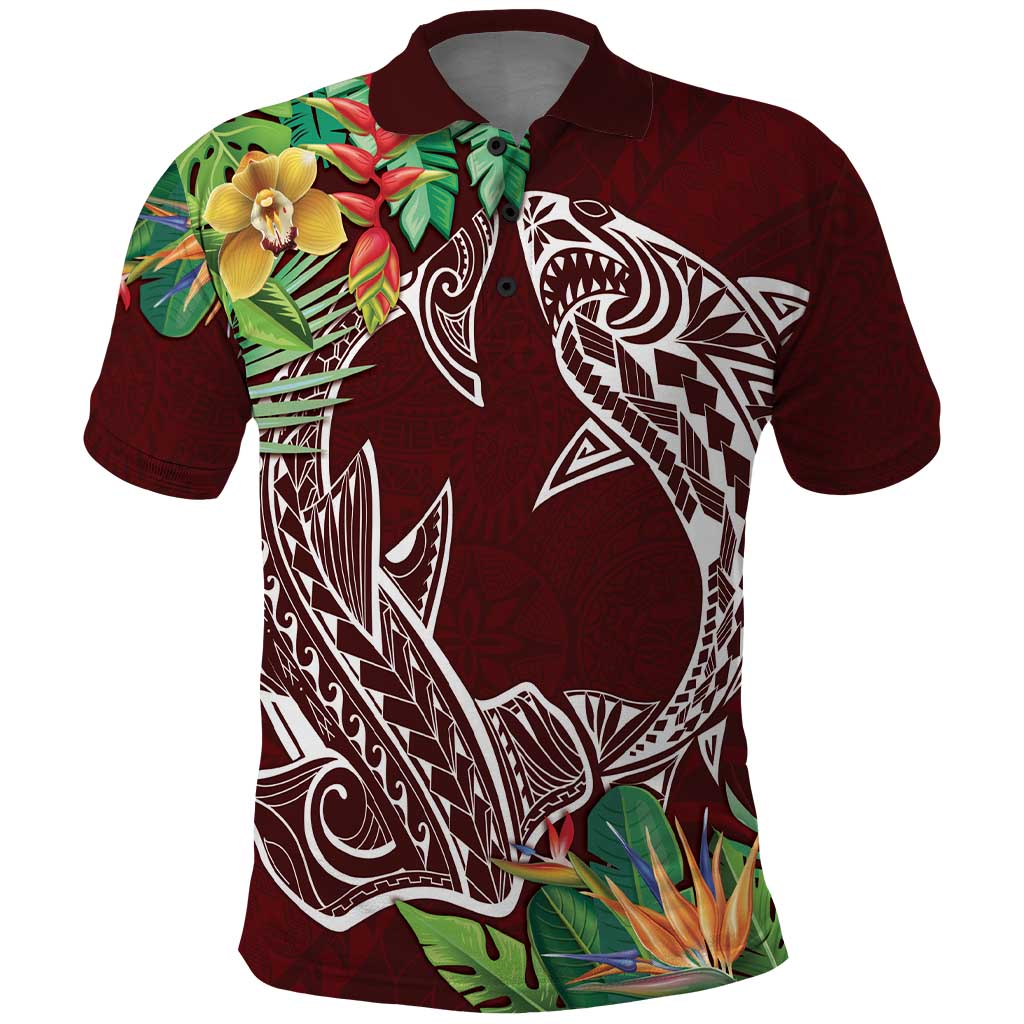 Polynesia Polo Shirt Sharks Duo Tropical Oxblood LT7 Oxblood - Polynesian Pride