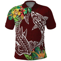Polynesia Polo Shirt Sharks Duo Tropical Oxblood LT7 Oxblood - Polynesian Pride