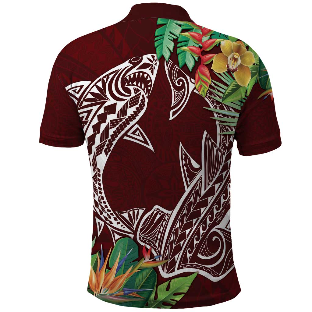 Polynesia Polo Shirt Sharks Duo Tropical Oxblood LT7 - Polynesian Pride