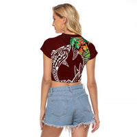 Polynesia Raglan Cropped T Shirt Sharks Duo Tropical Oxblood LT7 - Polynesian Pride
