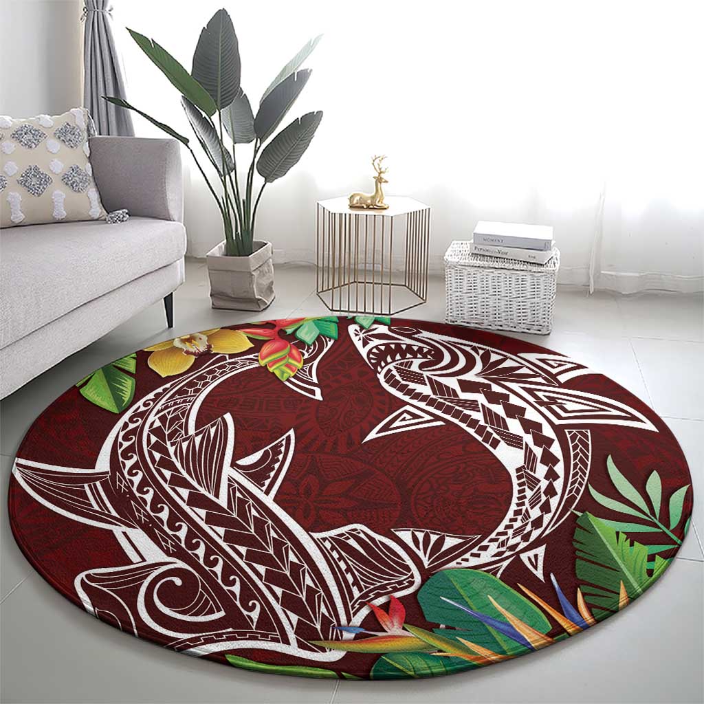 Polynesia Round Carpet Sharks Duo Tropical Oxblood LT7 - Polynesian Pride