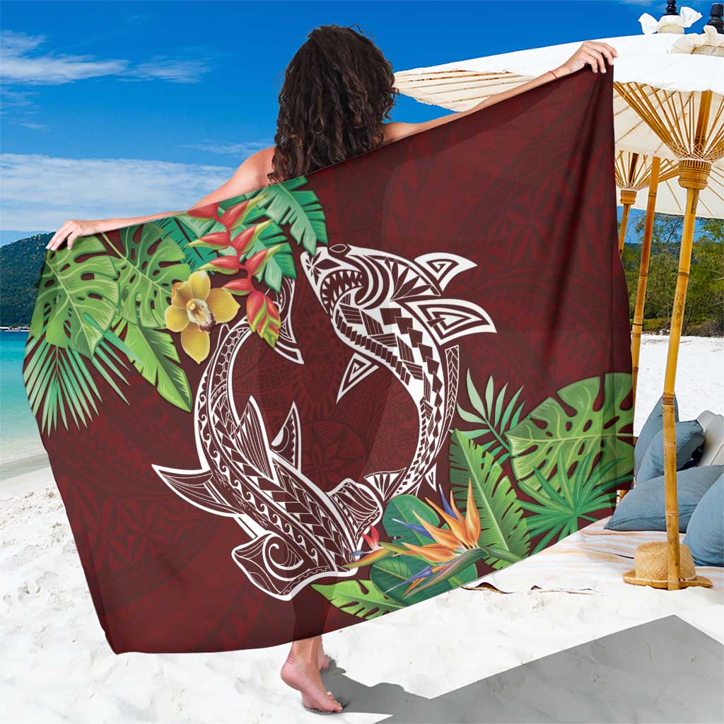 Polynesia Sarong Sharks Duo Tropical Oxblood LT7 One Size 44 x 66 inches Oxblood - Polynesian Pride