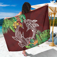 Polynesia Sarong Sharks Duo Tropical Oxblood LT7 One Size 44 x 66 inches Oxblood - Polynesian Pride