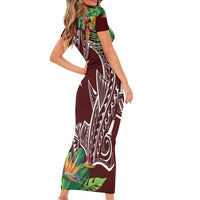 Polynesia Short Sleeve Bodycon Dress Sharks Duo Tropical Oxblood LT7 - Polynesian Pride