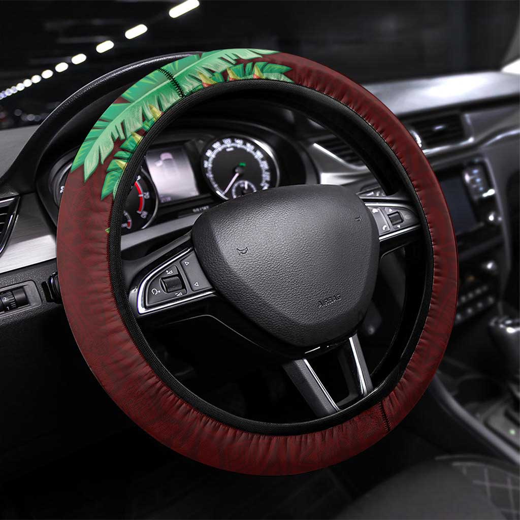Polynesia Steering Wheel Cover Sharks Duo Tropical Oxblood LT7 Universal Fit Oxblood - Polynesian Pride