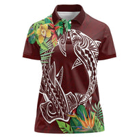 Polynesia Women Polo Shirt Sharks Duo Tropical Oxblood LT7 Female Oxblood - Polynesian Pride