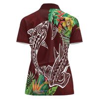 Polynesia Women Polo Shirt Sharks Duo Tropical Oxblood LT7 - Polynesian Pride