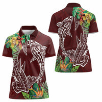 Polynesia Women Polo Shirt Sharks Duo Tropical Oxblood LT7 - Polynesian Pride