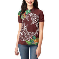Polynesia Women Polo Shirt Sharks Duo Tropical Oxblood LT7 - Polynesian Pride