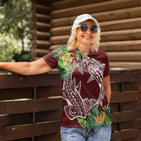 Polynesia Women Polo Shirt Sharks Duo Tropical Oxblood LT7 - Polynesian Pride