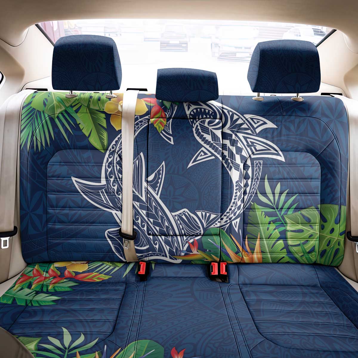 Polynesia Back Car Seat Cover Sharks Duo Tropical Navy LT7 - Polynesian Pride