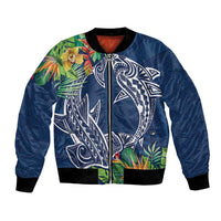Polynesia Bomber Jacket Sharks Duo Tropical Navy LT7 Unisex Navy - Polynesian Pride