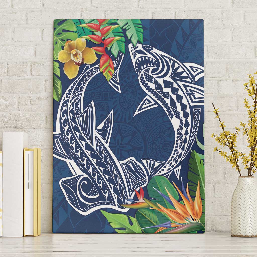 Polynesia Canvas Wall Art Sharks Duo Tropical Navy LT7 Without Frame Navy - Polynesian Pride