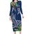 Polynesia Long Sleeve Bodycon Dress Sharks Duo Tropical Navy