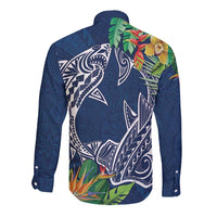 Polynesia Long Sleeve Button Shirt Sharks Duo Tropical Navy LT7 - Polynesian Pride