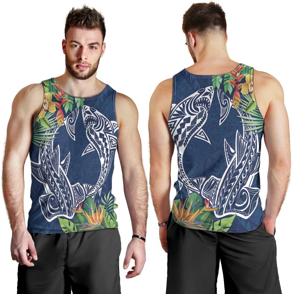 Polynesia Men Tank Top Sharks Duo Tropical Navy LT7 - Polynesian Pride