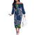 Polynesia Off The Shoulder Long Sleeve Dress Sharks Duo Tropical Navy