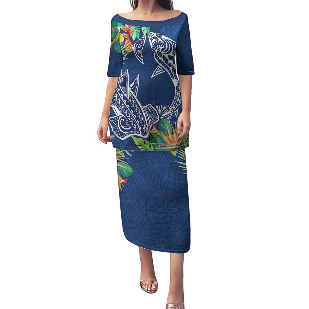 Polynesia Puletasi Sharks Duo Tropical Navy LT7 Long Dress Navy - Polynesian Pride