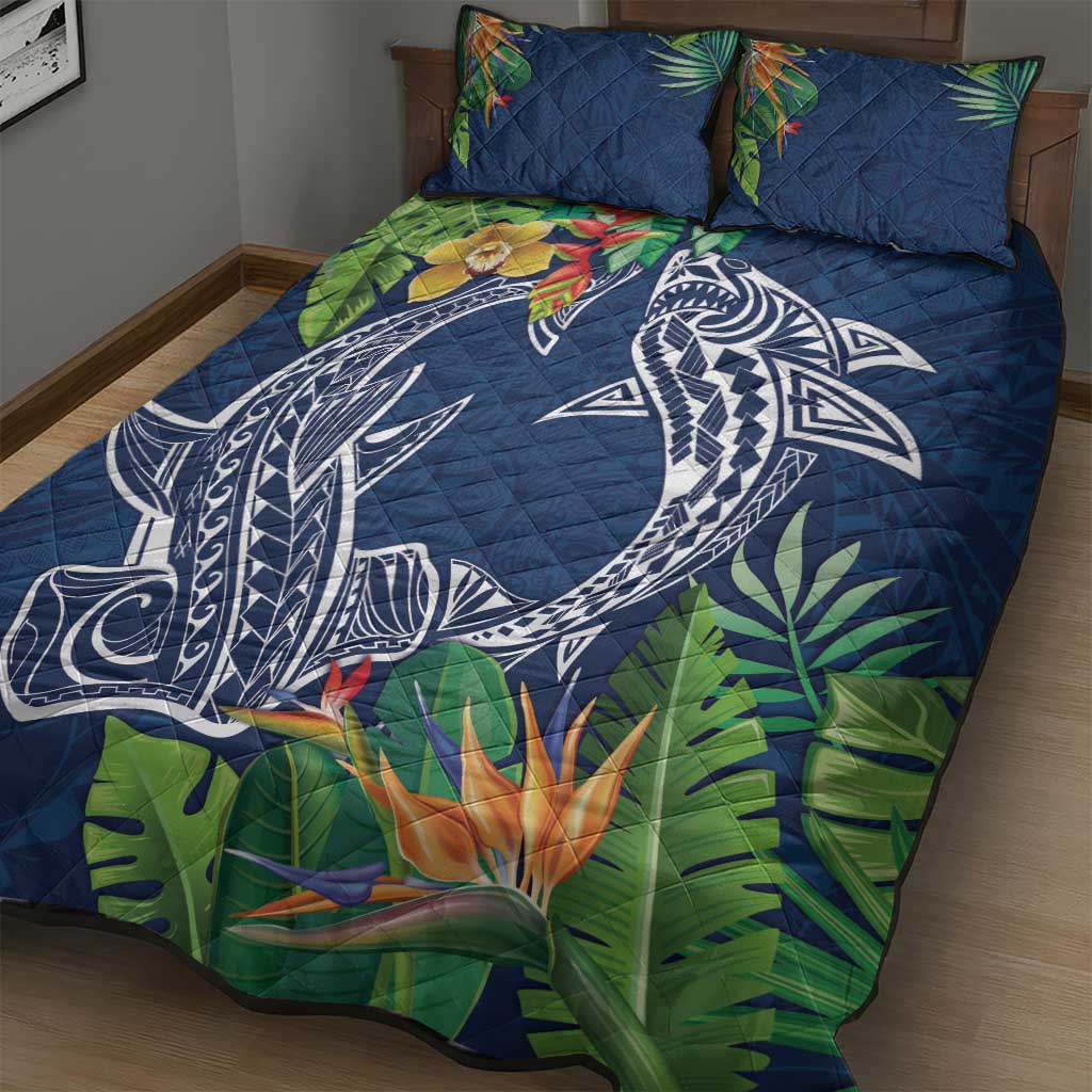 Polynesia Quilt Bed Set Sharks Duo Tropical Navy LT7 - Polynesian Pride
