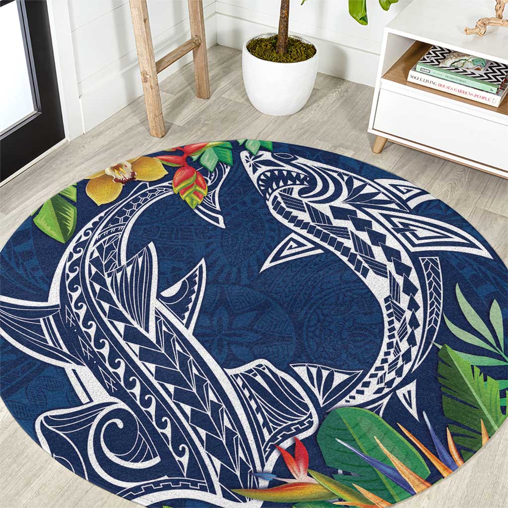 Polynesia Round Carpet Sharks Duo Tropical Navy LT7 Navy - Polynesian Pride