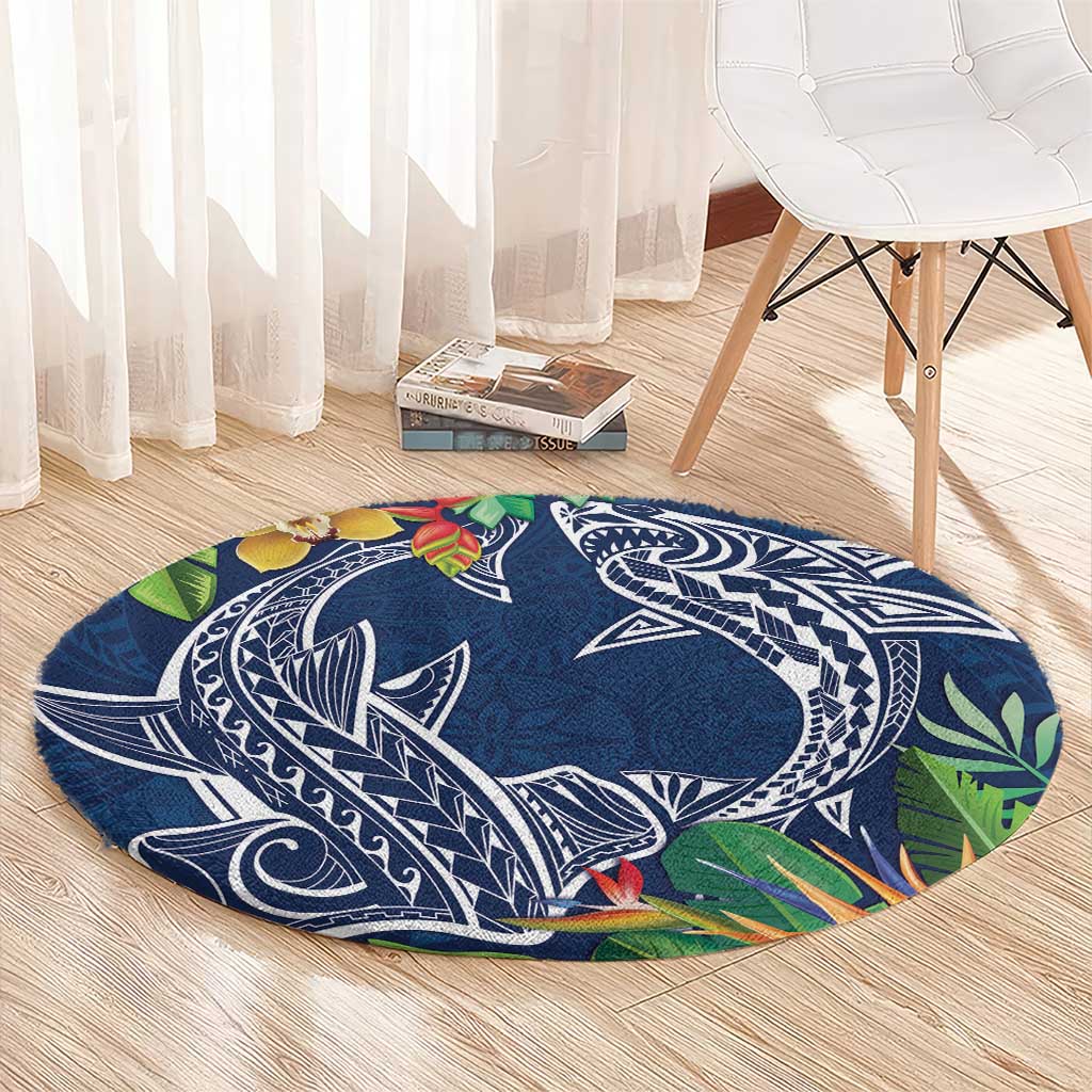 Polynesia Round Carpet Sharks Duo Tropical Navy LT7 - Polynesian Pride