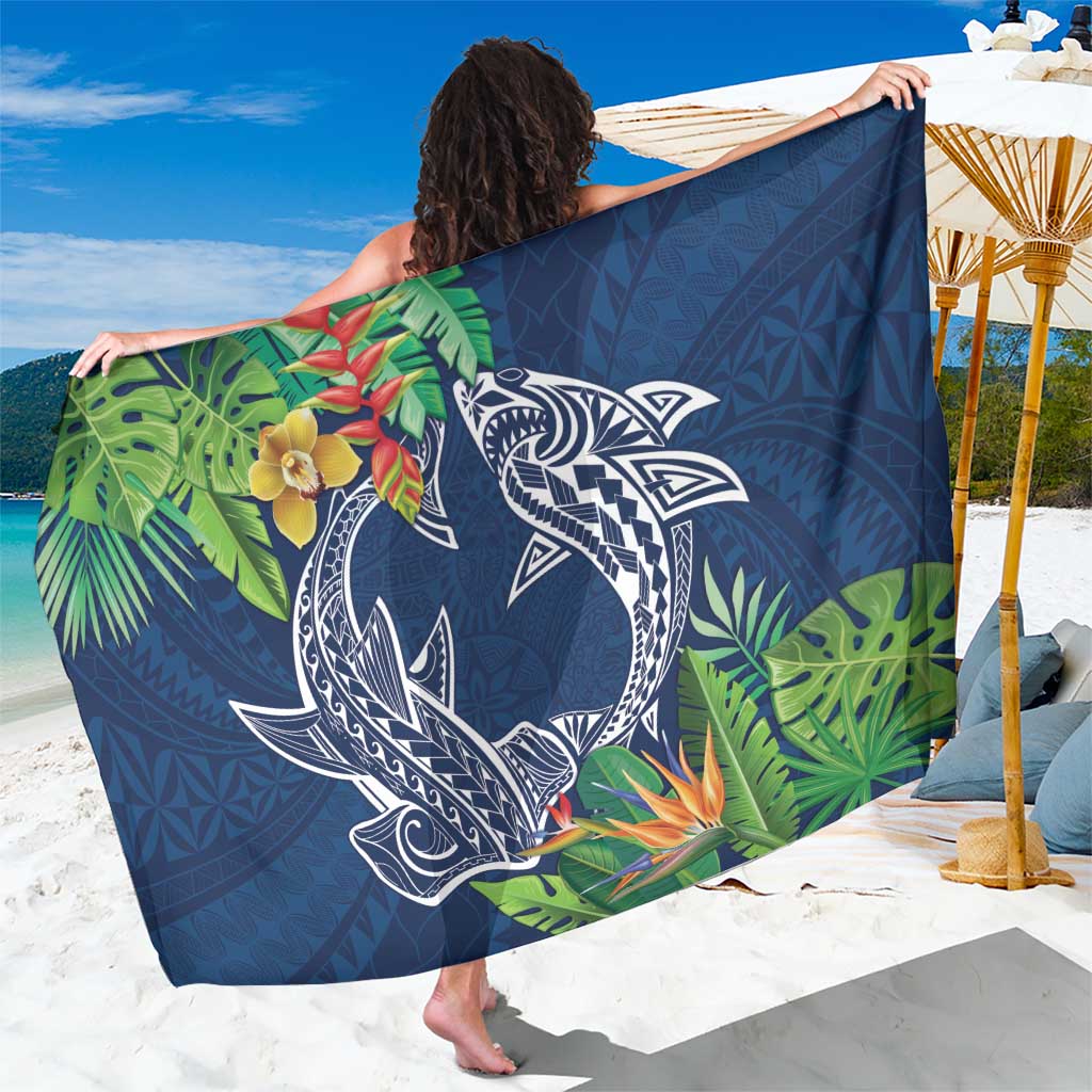 Polynesia Sarong Sharks Duo Tropical Navy LT7 One Size 44 x 66 inches Navy - Polynesian Pride