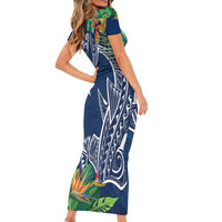 Polynesia Short Sleeve Bodycon Dress Sharks Duo Tropical Navy LT7 - Polynesian Pride