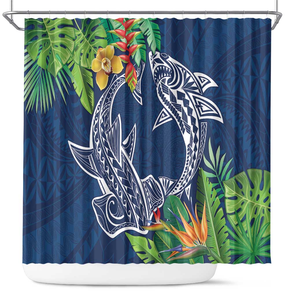 Polynesia Shower Curtain Sharks Duo Tropical Navy