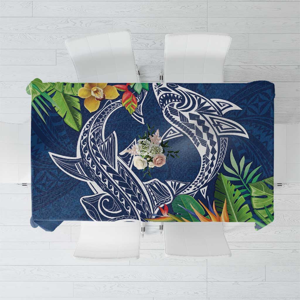 Polynesia Tablecloth Sharks Duo Tropical Navy