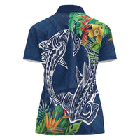 Polynesia Women Polo Shirt Sharks Duo Tropical Navy LT7 - Polynesian Pride