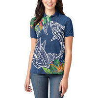 Polynesia Women Polo Shirt Sharks Duo Tropical Navy LT7 - Polynesian Pride