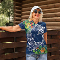 Polynesia Women Polo Shirt Sharks Duo Tropical Navy LT7 - Polynesian Pride