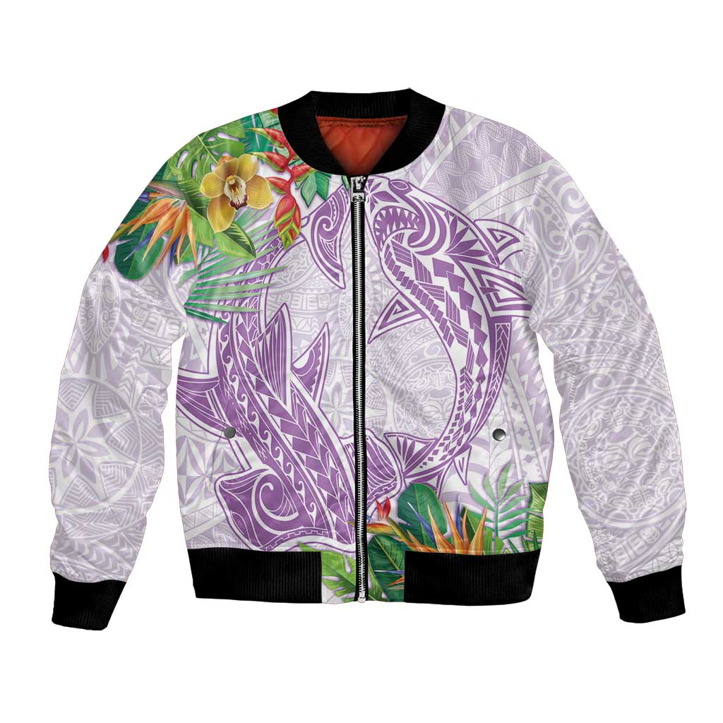 Polynesia Bomber Jacket Sharks Duo Tropical Lavender LT7 Unisex Lavender - Polynesian Pride