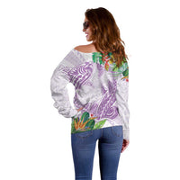 Polynesia Off Shoulder Sweater Sharks Duo Tropical Lavender LT7 - Polynesian Pride