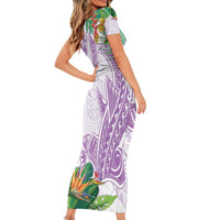 Polynesia Short Sleeve Bodycon Dress Sharks Duo Tropical Lavender LT7 - Polynesian Pride