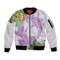 Polynesia Sleeve Zip Bomber Jacket Sharks Duo Tropical Lavender LT7 Unisex Lavender - Polynesian Pride